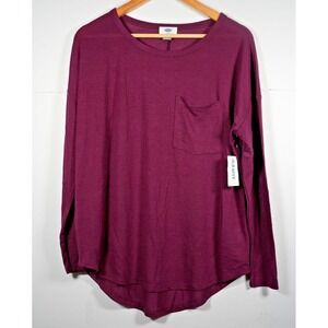 Women's Old Navy Long Sleeve Maroon Shirt, Size Medium NWT Tunic Pocket